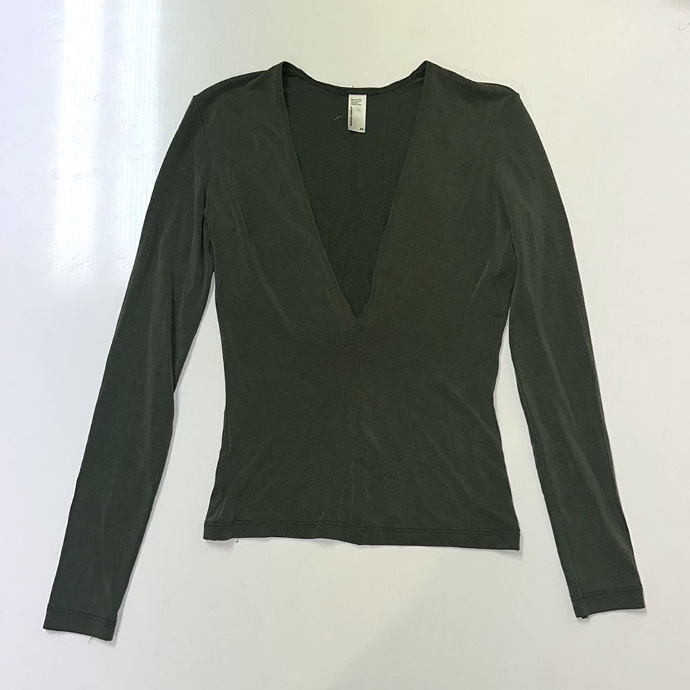 Deep V Long Sleeve Olive Top